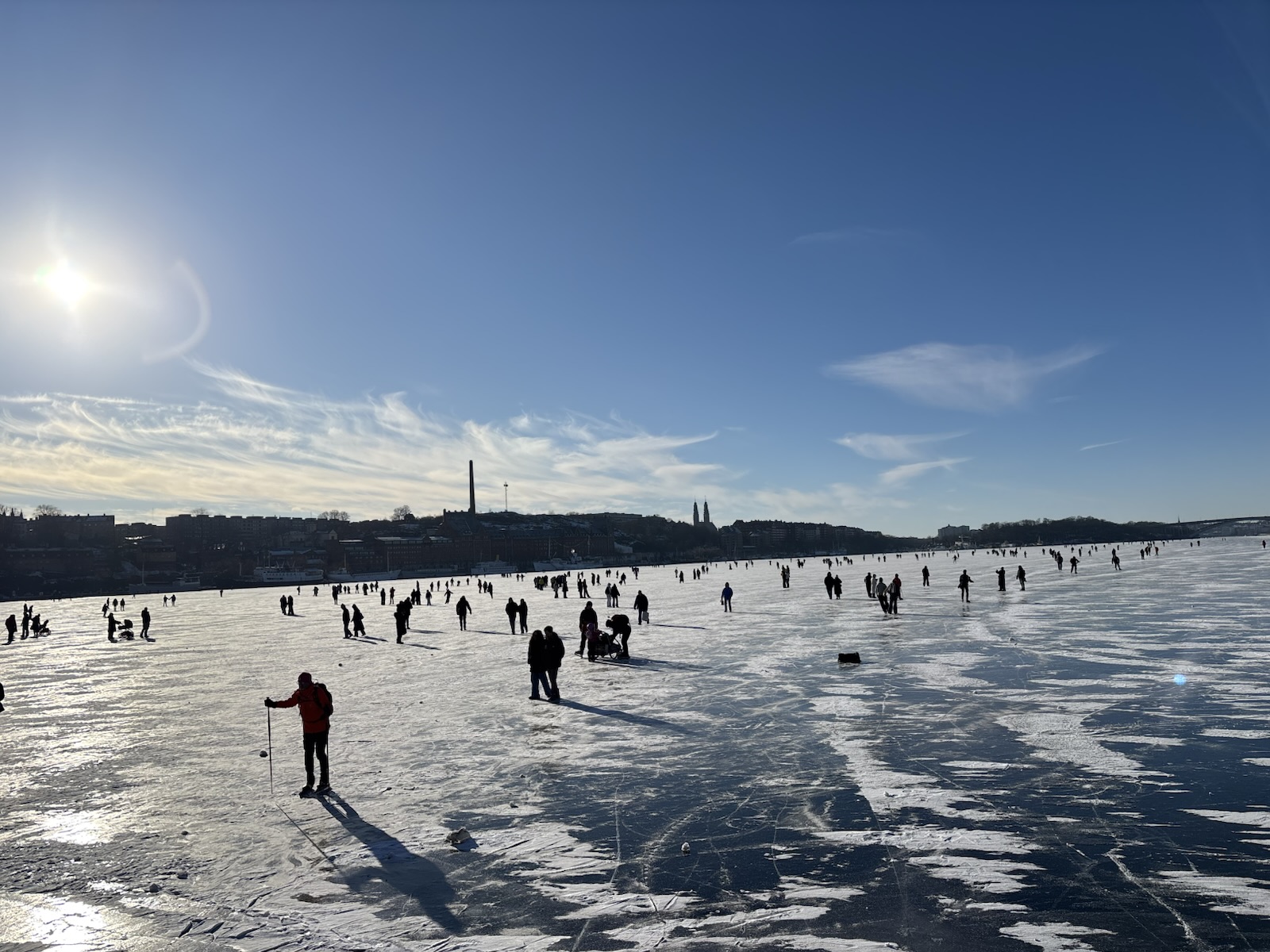 Everyone out on the lake, strollers and all.